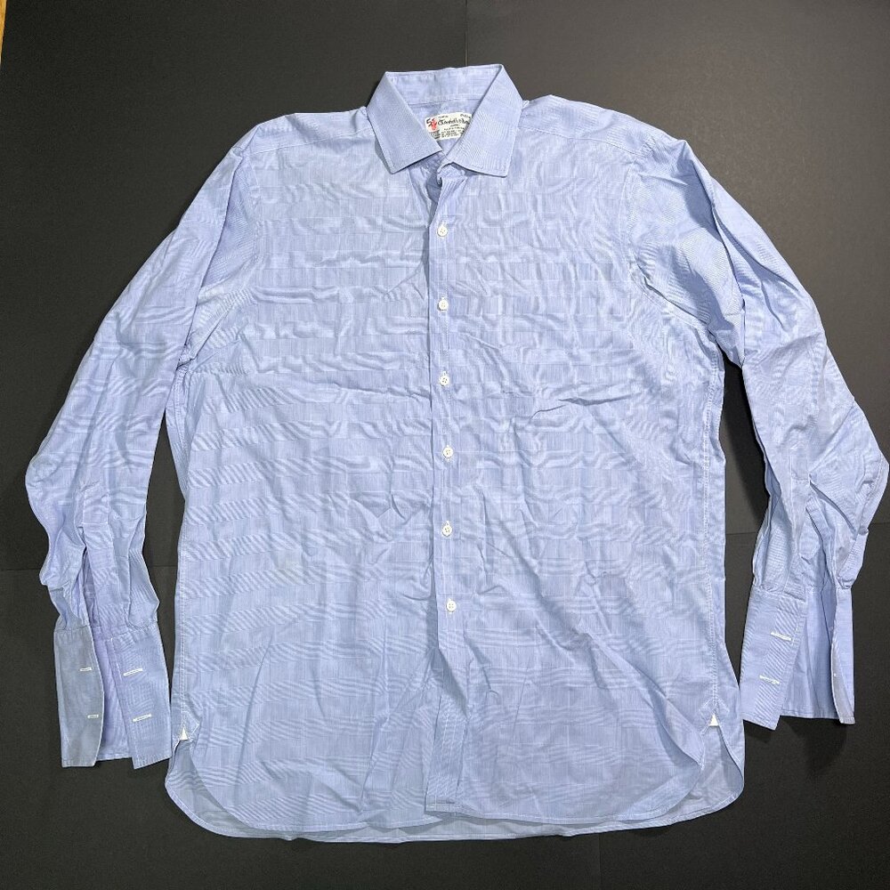 Turnbull & Asser Size 17-43 Button Down Long Sleeve Dress Shirt Blue Checkered